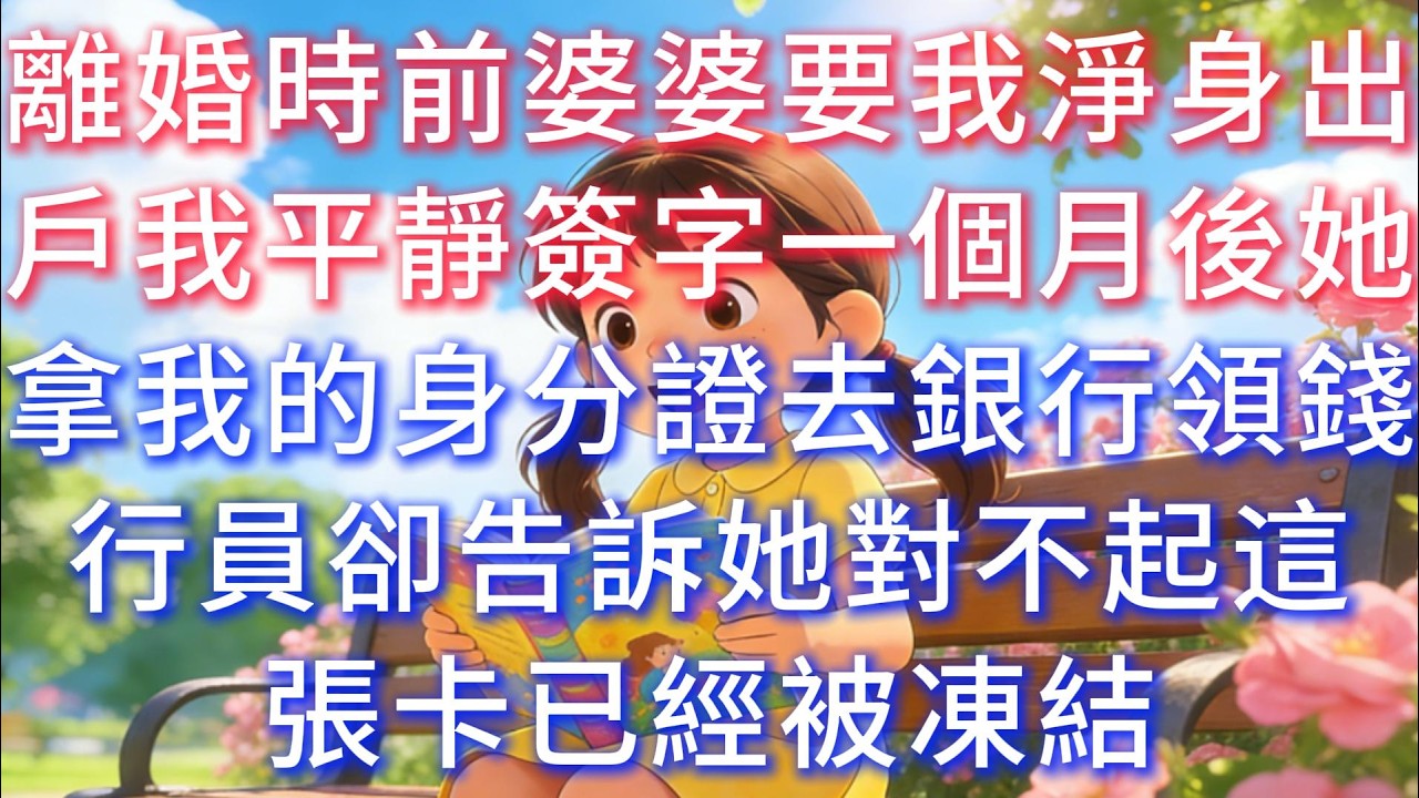 離婚時前婆婆要我淨身出戶，我平靜簽字。一個月後，她拿我的身分證去銀行領錢，行員卻告訴她：對不起，這張卡已經被凍結。