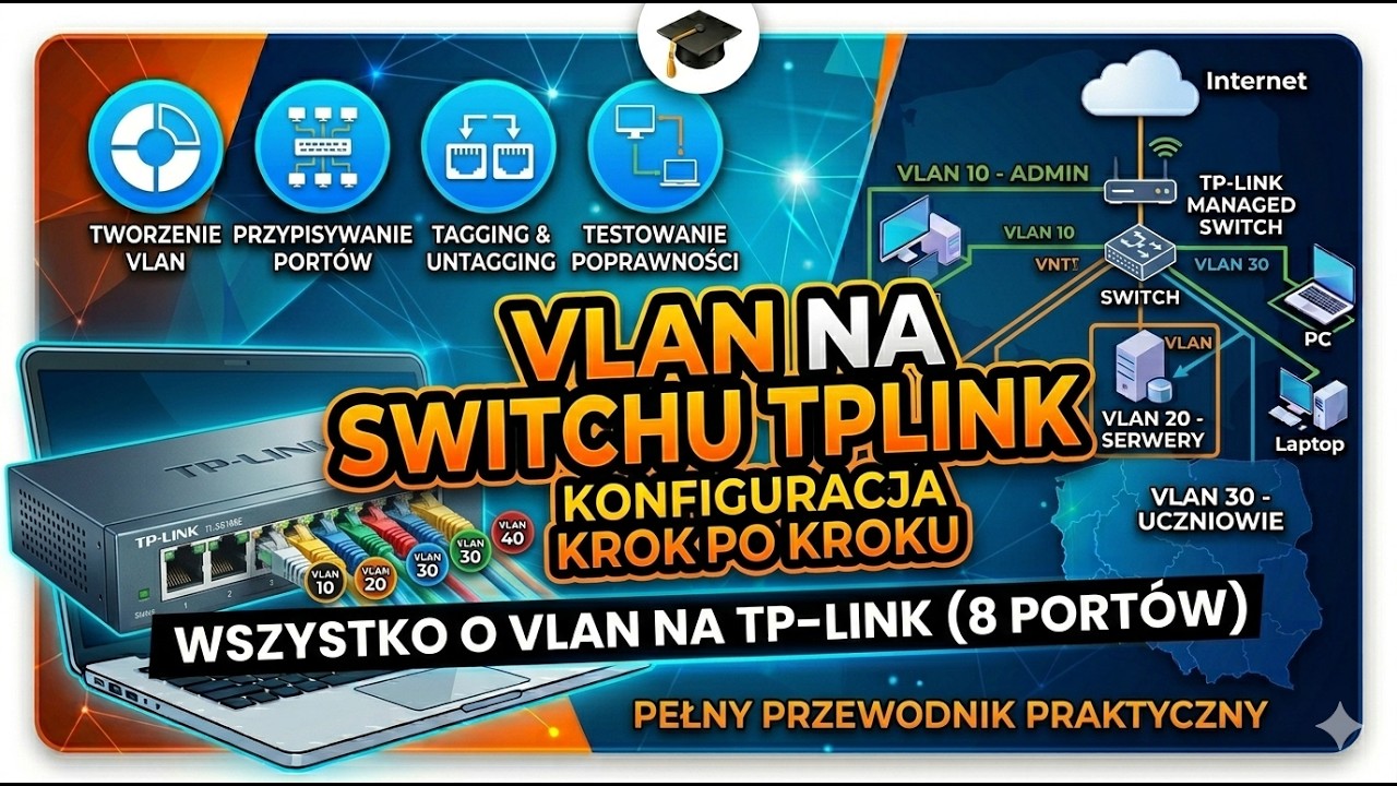 Konfiguracja VLAN ID 10, 20, 30: Administracja, Serwery, Uczniowie [KROK PO KROKU]