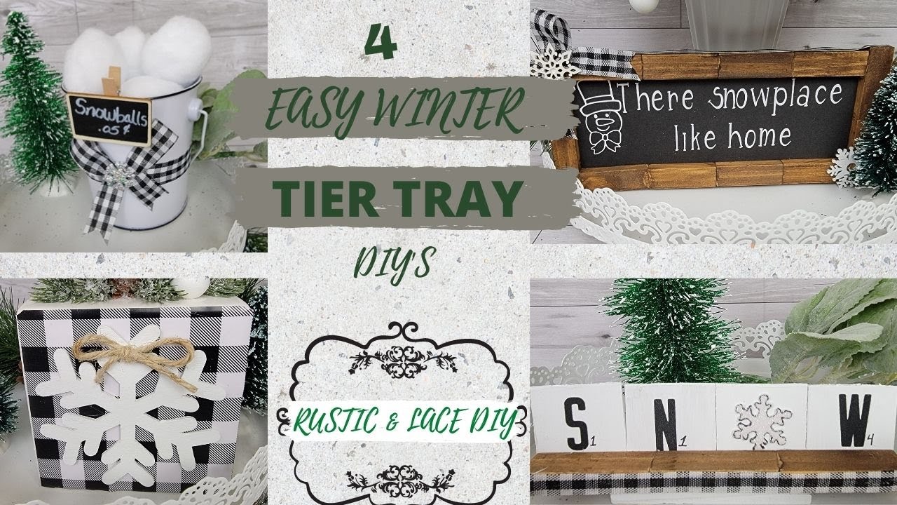 4 EASY WINTER TIER TRAY DIY'S/CRAFTED BY CORIE MINI'S CHALLENGE/DOLLAR TREE DIY'S