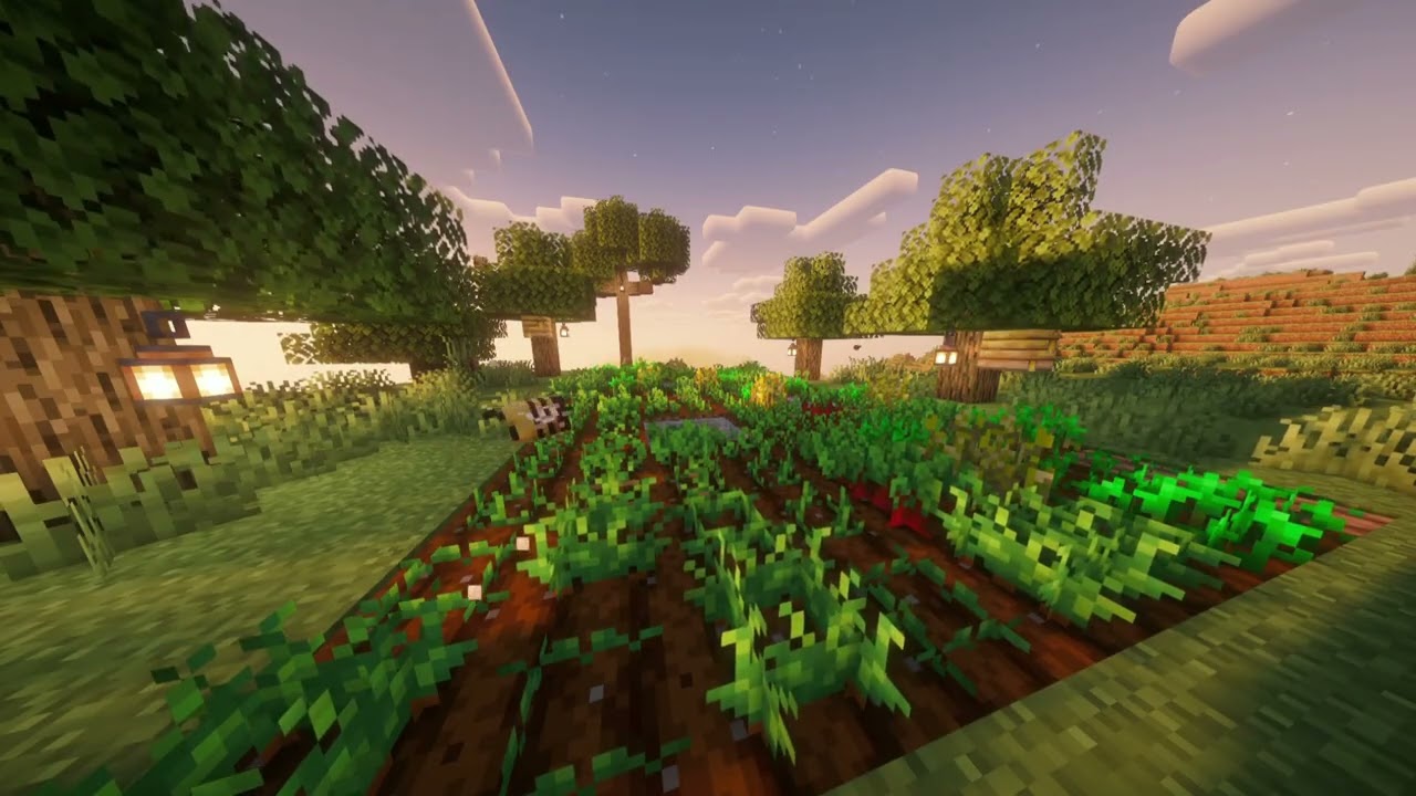 You need some rest (Minecraft Sunset w/ a farm)