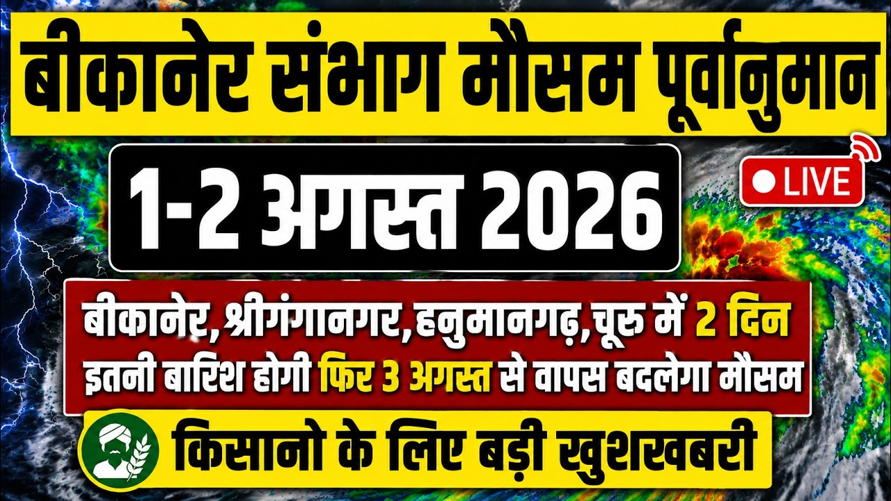 बीकानेर संभाग मौसम अपडेट: 1-2 अगस्त भारी बारिश? 3 अगस्त से फिर बदलेगा मानसून |  #Taazakhabar