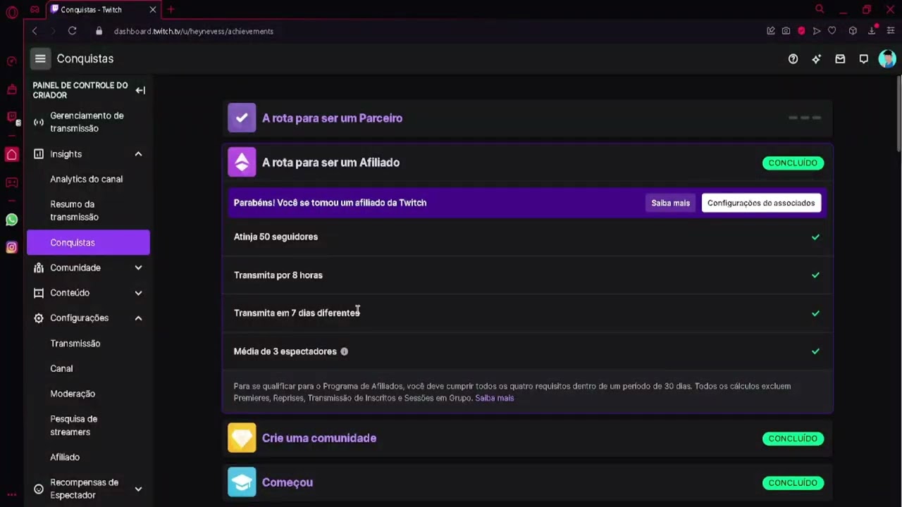 Novo afiliado da twitch