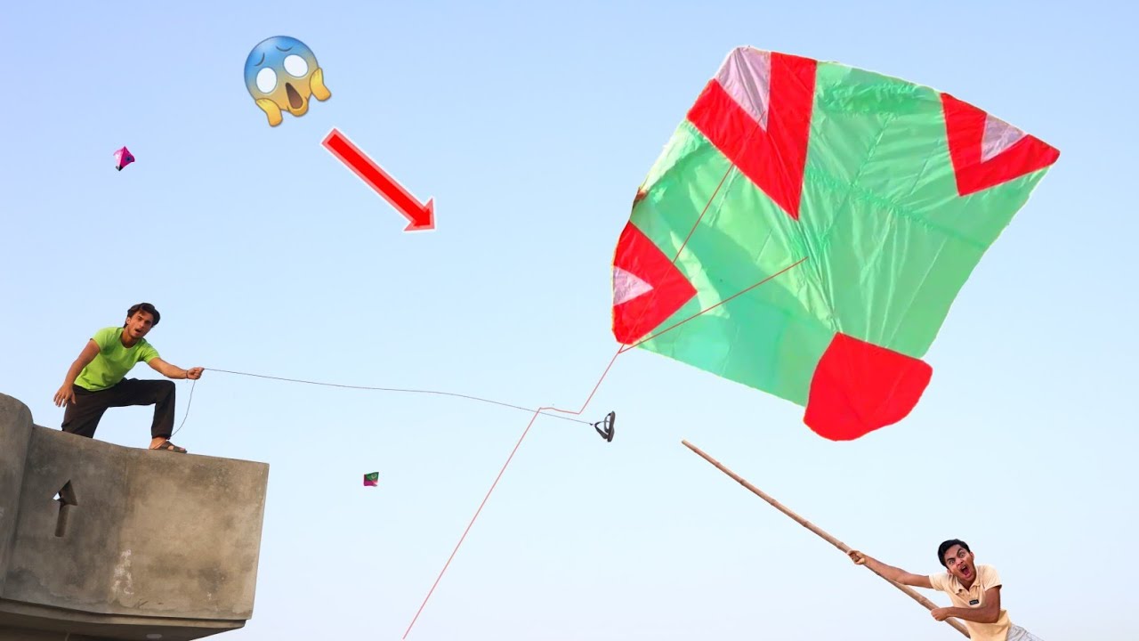 Big Monster Kite Flying & Big Kite Catch Long Stick With Door