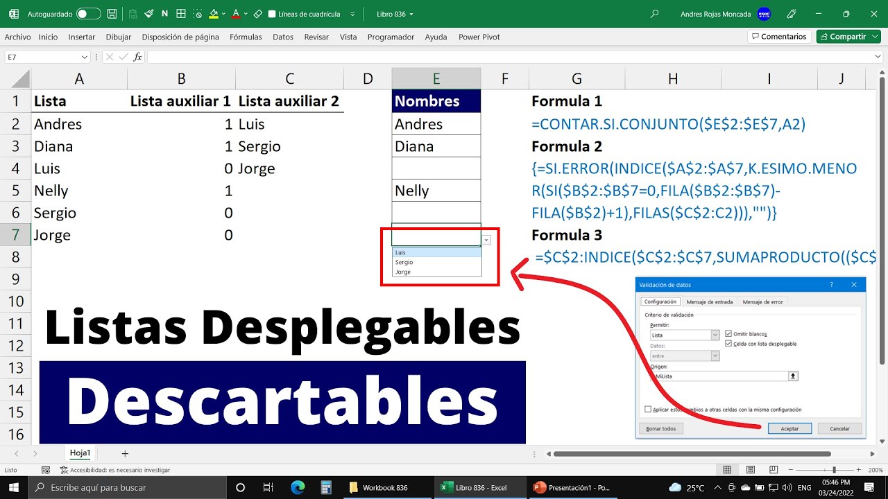 Cómo Crear Listas Desplegables con Ítems Descartables en Excel Tradicional