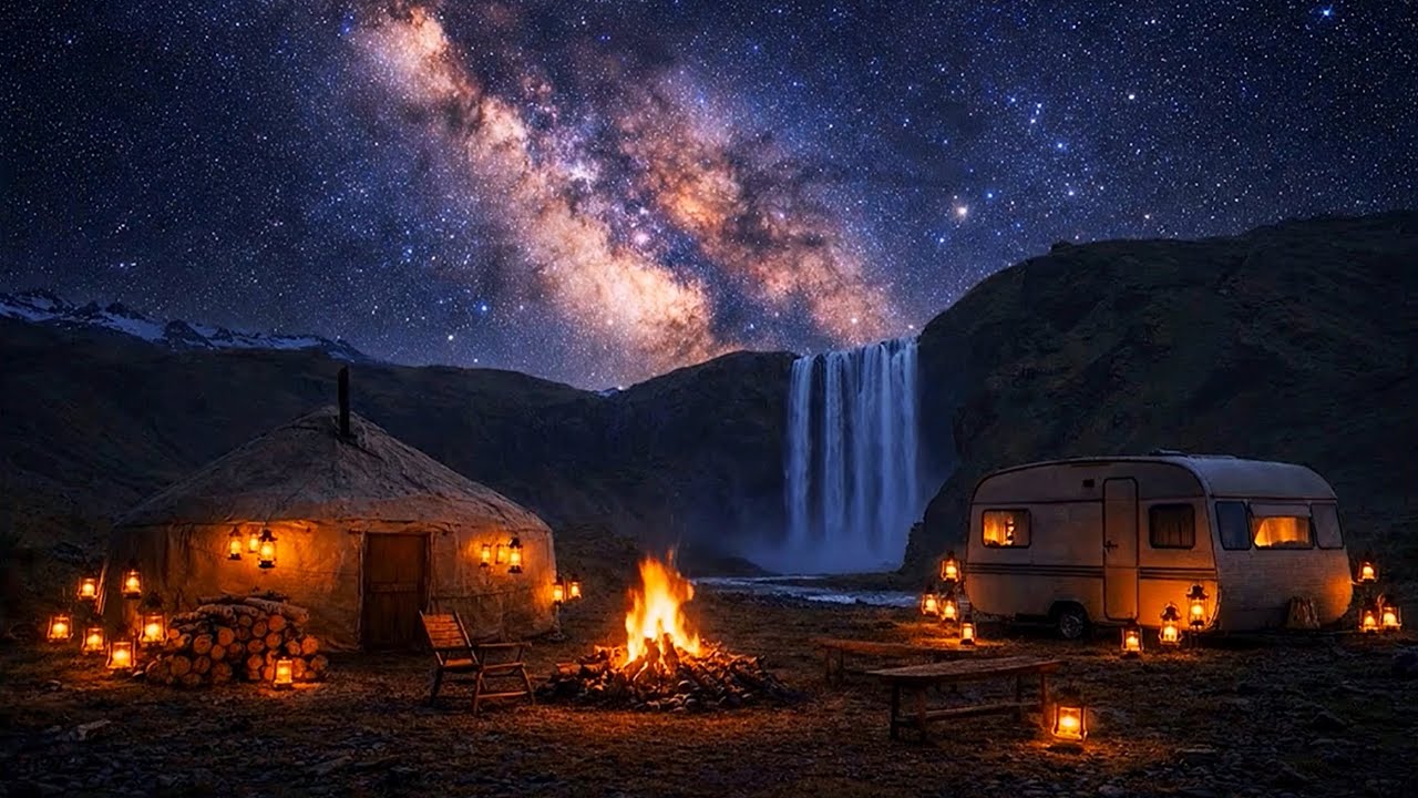 CAMPFIRE UNDER THE MILKY WAY - CRACKLING SOUNDS - NIGHT AMBIENCE FOR DEEP SLEEP, RELAXATION & FOCUS