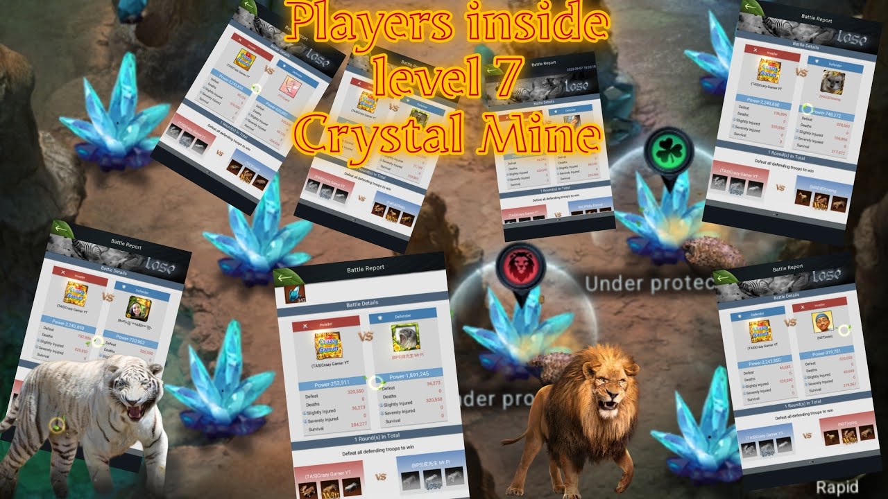 Players and there formation in level 7 crystal Mine with battle reports | Beast Lord The New Land