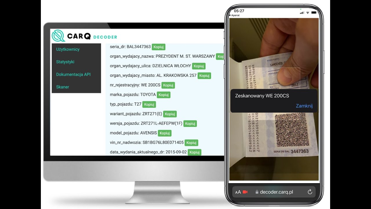 decoder Aztec od carQ - dane z dowodu rejestracyjnego bez ręcznego wpisywania