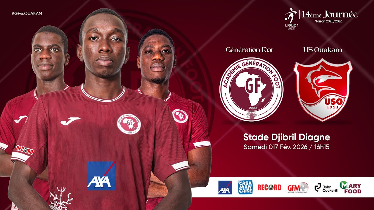 Suivez le match GENERATION FOOT vs US OUAKAM 14ème journée Ligue 1 (Aller)