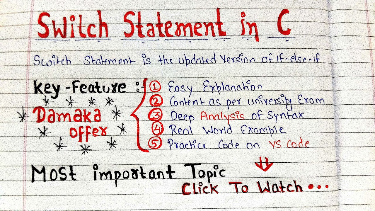 Switch Statement in C | With Handwritten Notes | Code Hacker