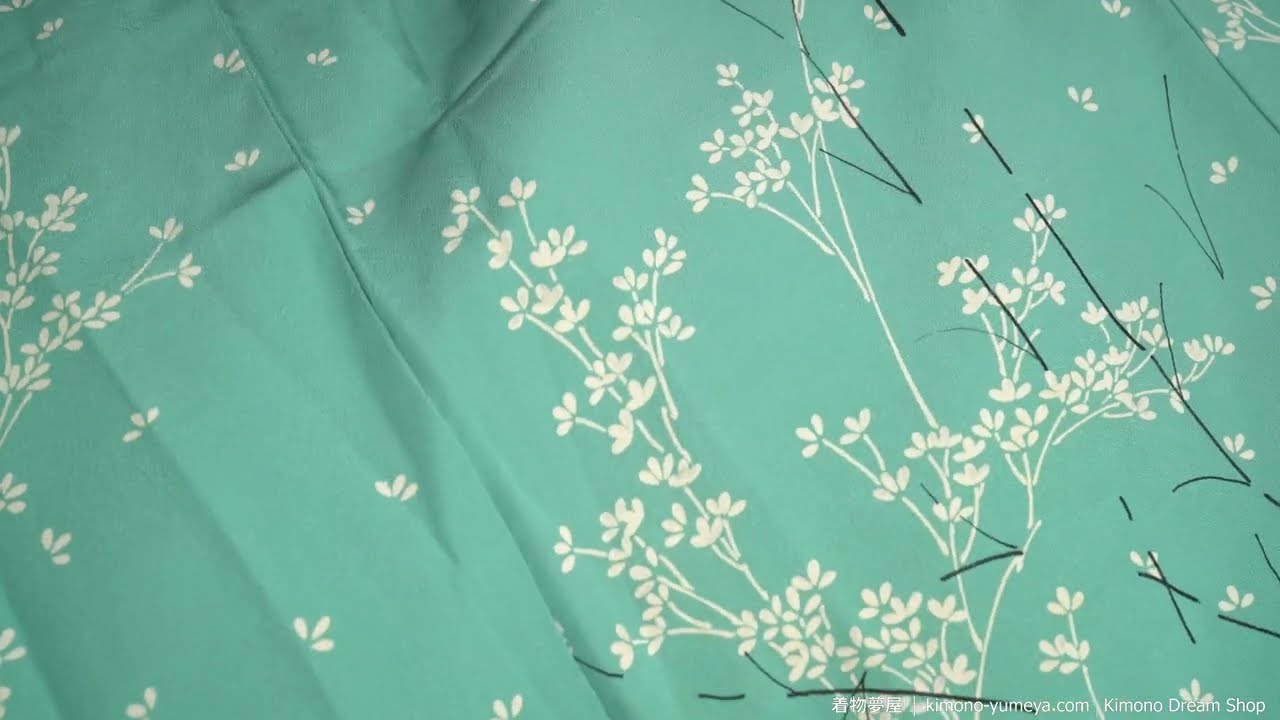 Light Blue 1950s Screen Printed Women's Kimono - Japanese Gown - Chirimen Silk Tiny Flowers Houmongi