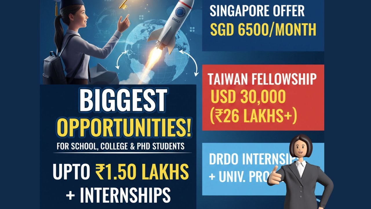 Scholarship up to 1.50 lakhs | Scholarships for school, college and PhD students | DRDO internships