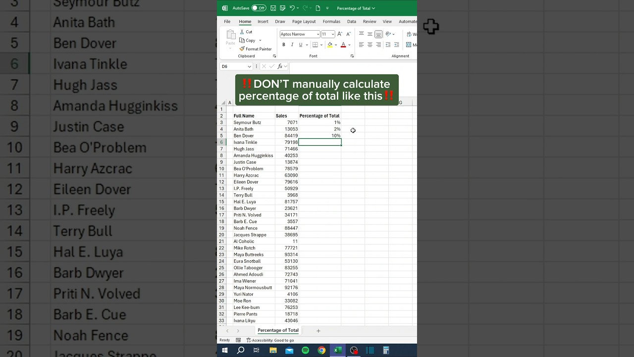 Процент от общего числа в Excel‼️ #excel #exceltips #exceltutorial