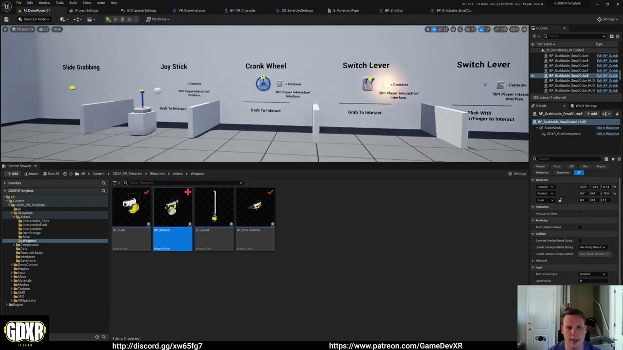 How to create Interactable Actors (Grab Component) - GDXR Ultimate VR Template