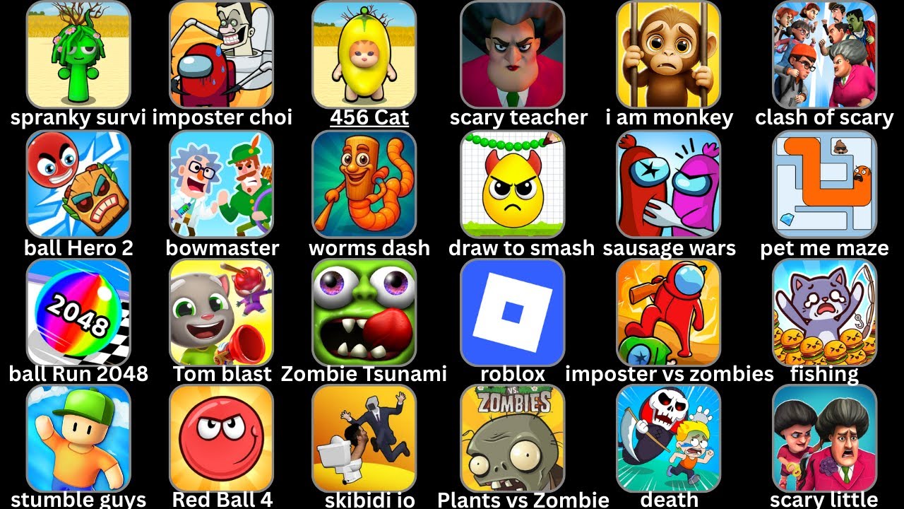 Roblox,Minecraft,The Office Boss,Prison pin,PAC-MAN 256,Annoying Punch,Bowmasters,Draw to smash
