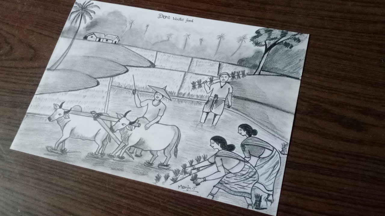 How to draw a village scenery || Lohri festival special drawing || agriculture scenery drawing