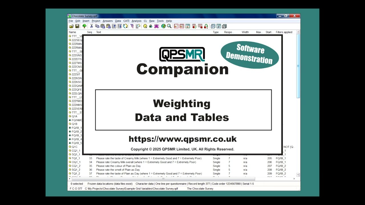QPSMR Limited - QPSMR Companion Weighting Demo