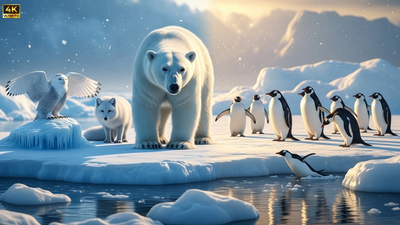 Arctic vs Antarctic Wild  Animals 4K | Polar Bears, Penguins, Arctic Fox & Snowy Owl Survival