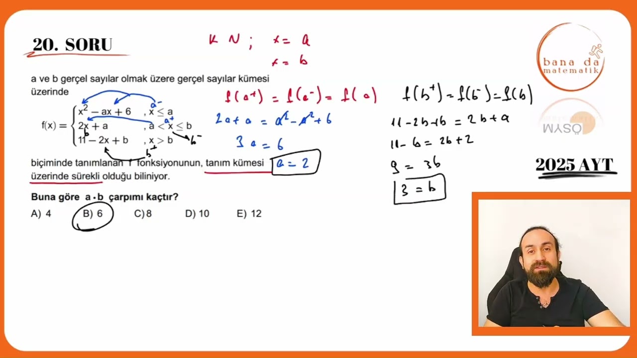 2025 AYT Matematik Soru 20: Limit Süreklilik + İkizi