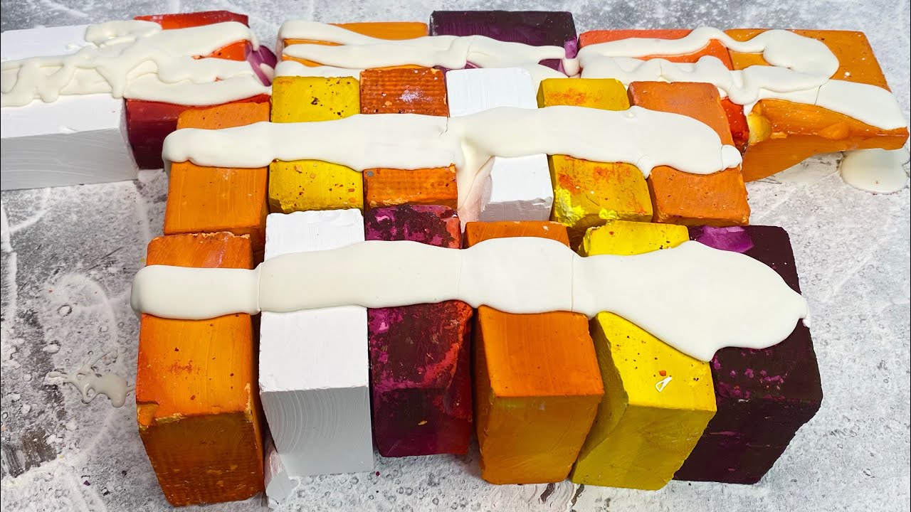 Crispy/glassy sunset dyed blocks with cornstarch paste.