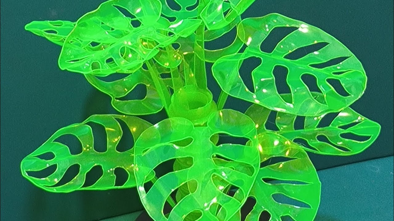 diy monstera plant made out of recycled bottle plastic bottle craft