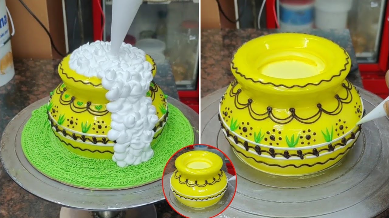 Matka Shape Cake Decoration | Unique Pot Design Cake Art | JanamAstami Cake Design Idea 
