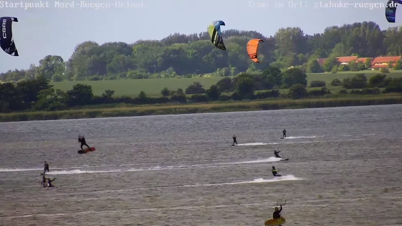 Webcam Insel Rügen 18.07.21: Kite-Surfing Wieker Bodden (Halbinsel Wittow, Ostsee)
