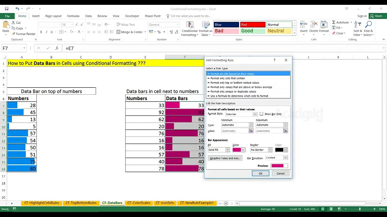 How to Add Data Bars in Cells in Excel Using Conditional Formatting｜Conditional Formatting in Excel