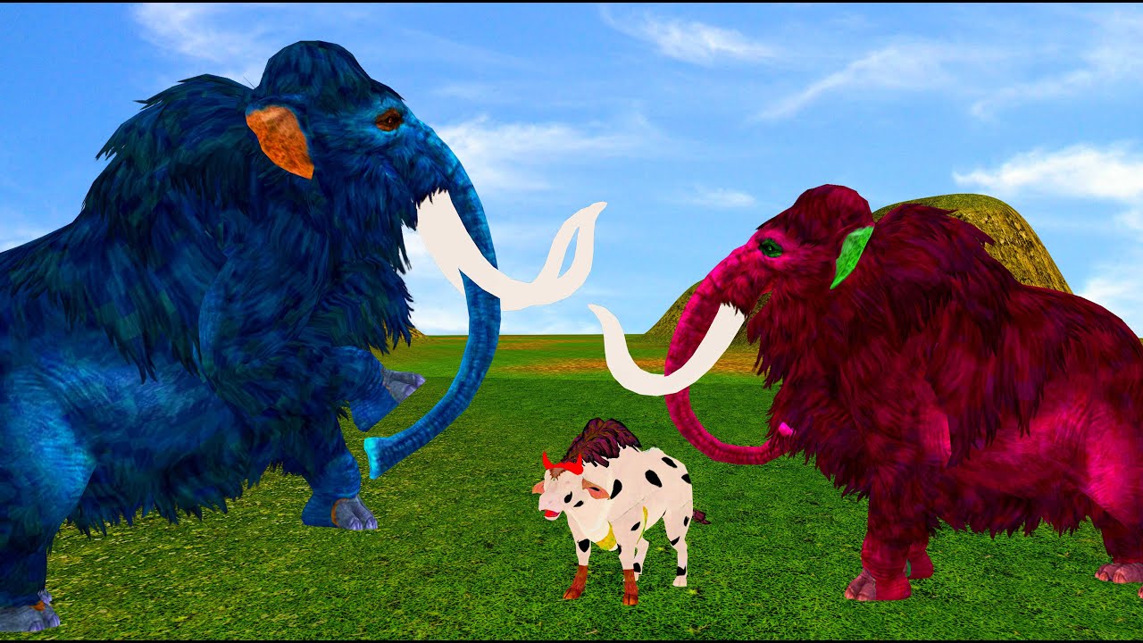 Mammoth Elephant Attack Baby Bull Rescued by Woolly Mammoth Elephant