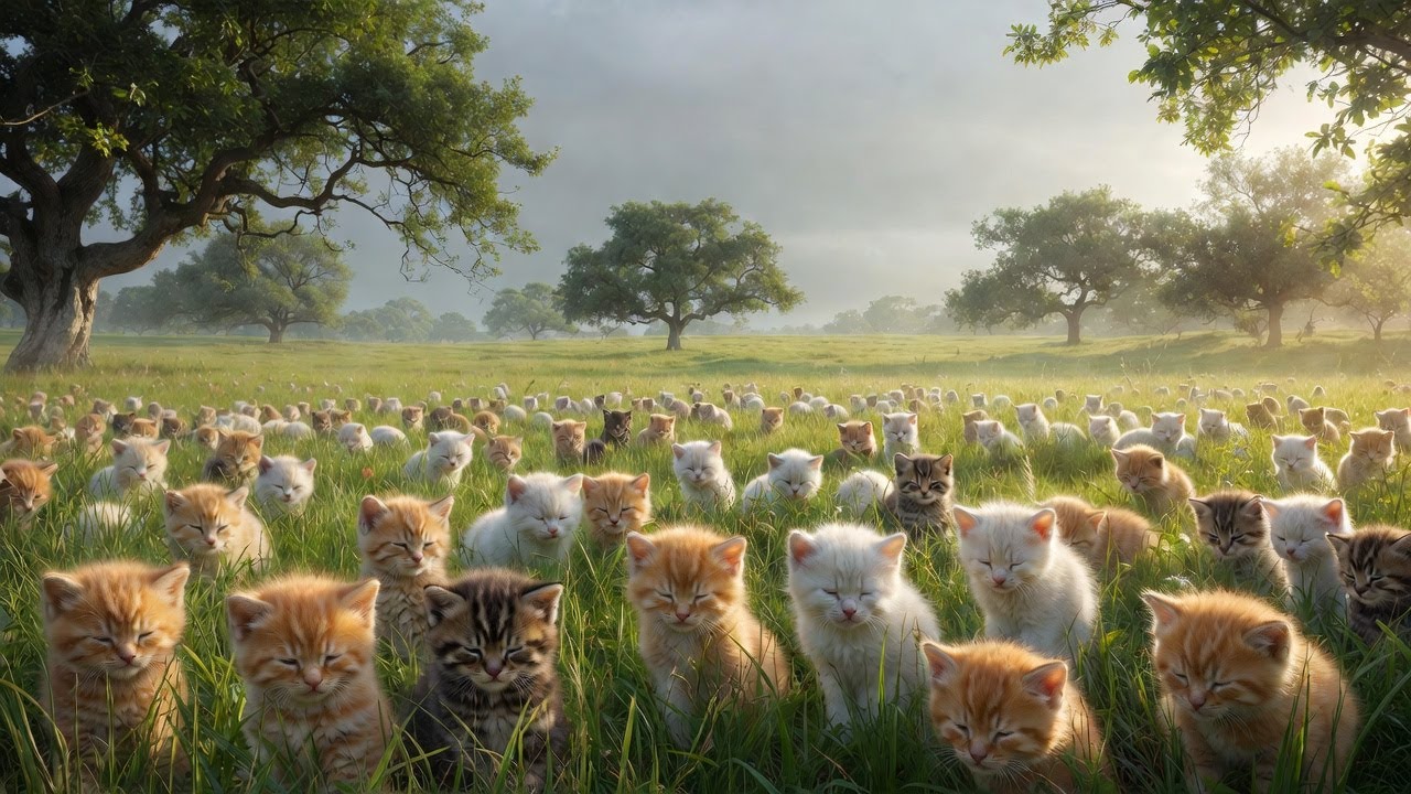 Sleeping Kitten Meadow 🐱 Relaxing Cat Purring & Nature Sounds | Deep Sleep Ambient (4K) 4 Hours