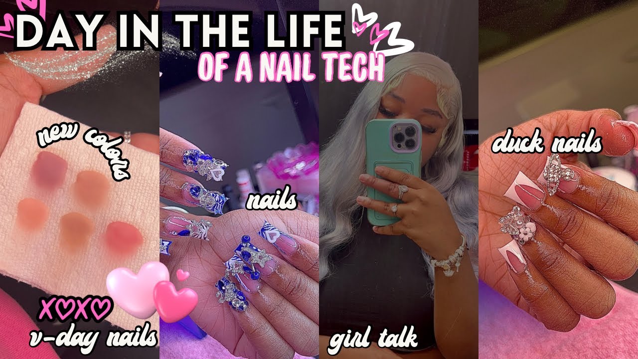 DAY IN LIFE OF AN NAIL TECH ♡| new clients,duck nails,new colors , v-day nails + girl talk