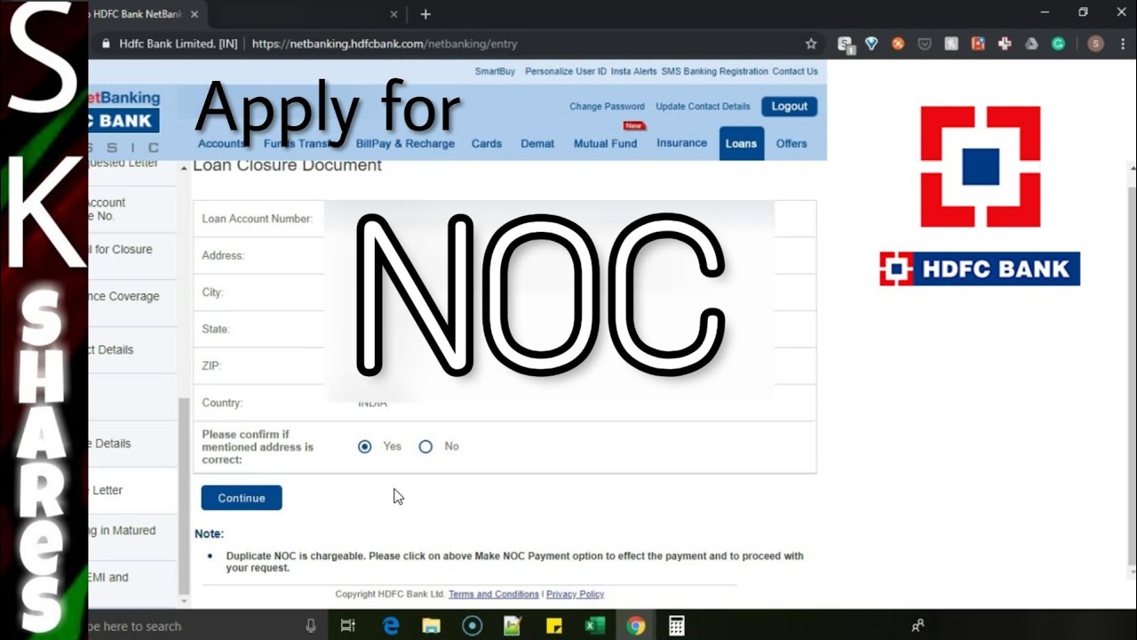 How to apply for NOC or loan closure letter in HDFC Net banking