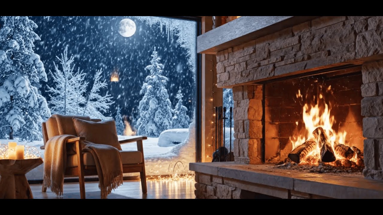 4K Fireplace & Snow Ambience ❄️🔥 | Cozy Winter Night | Relax, Sleep, Study