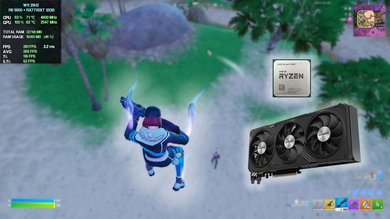 RX 7700 XT + RYZEN 5 5600 | Fortnite | Solo BR Benchmark | 1440p Performance Mode