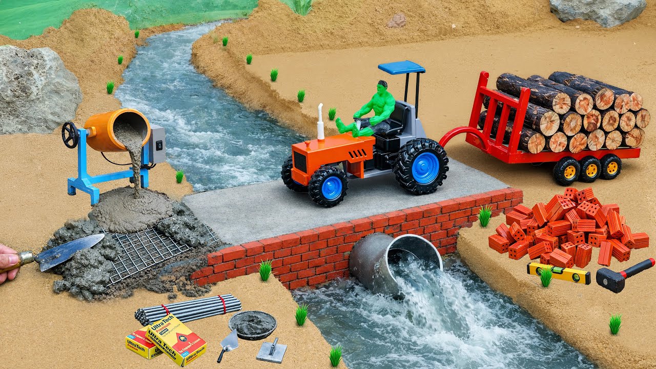 Flood Destroys Wooden Bridge 💥 | DIY Machinery Builds a Brick Dam & Water System