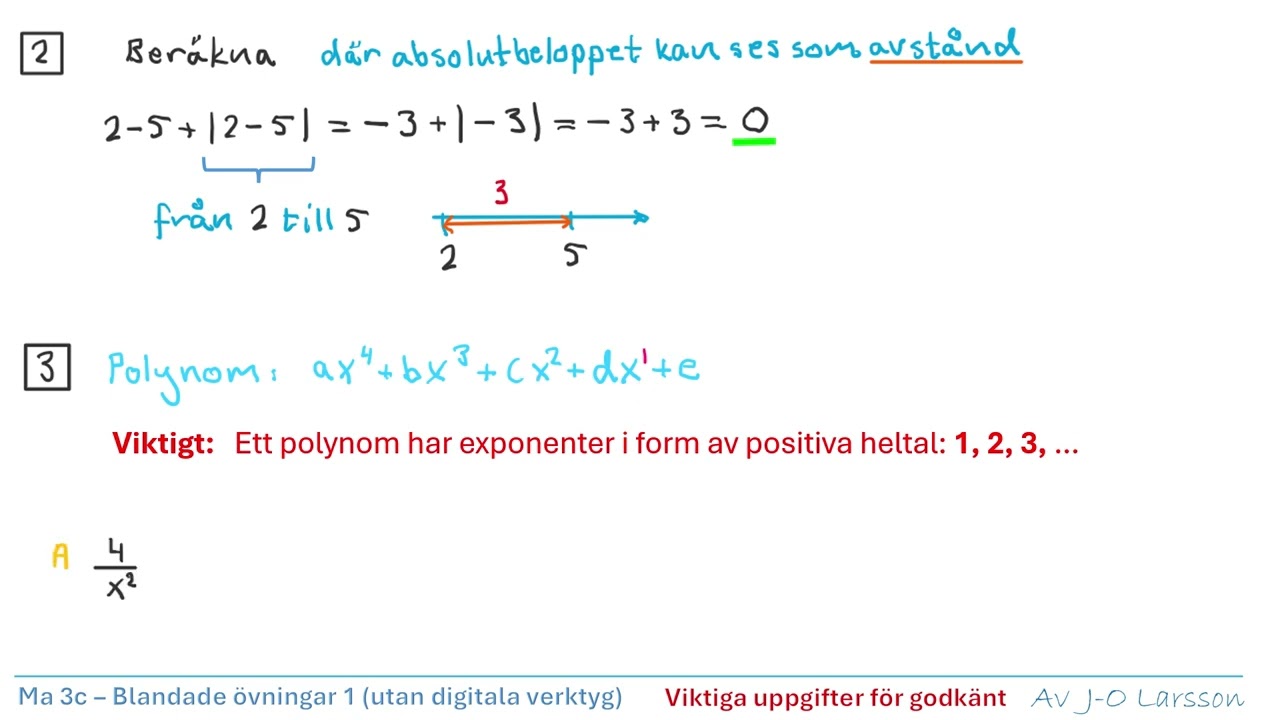 Ma 3c - Lösningar till Blandade övningar 1 - Uppgift 1-5 - Utan digitala verktyg - Matematik 3c