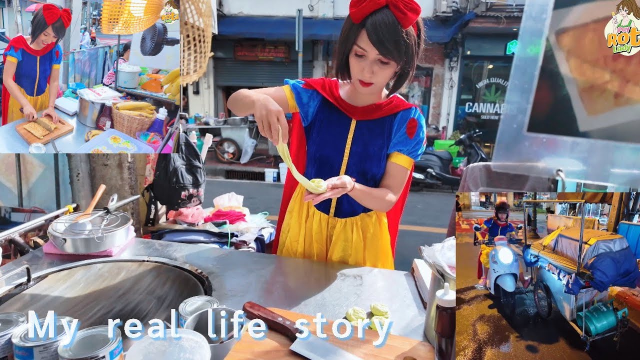 Snow White Puy sells roti. It's raining again. - Thai Street Food