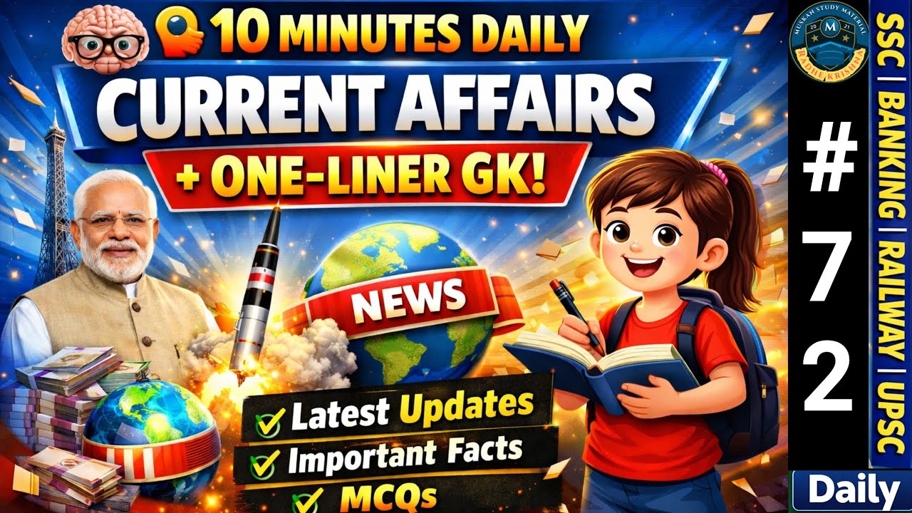 🧠 10 Minutes Daily Current Affairs + One-Liner GK | 100% Exam Oriented #72 