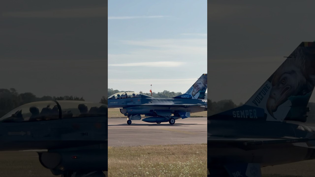 Belgium 🇧🇪 F-16 2 seater with a special tail taxiing out for departure Monday from RIAT 2025!