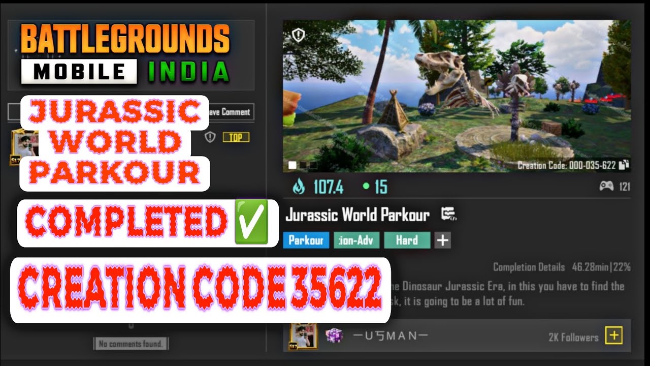Bgmi wow Creation Code 35622 | Jurassic world Parkour | #bgmi #pubg #bgmilive #pubgmobile #gaming 