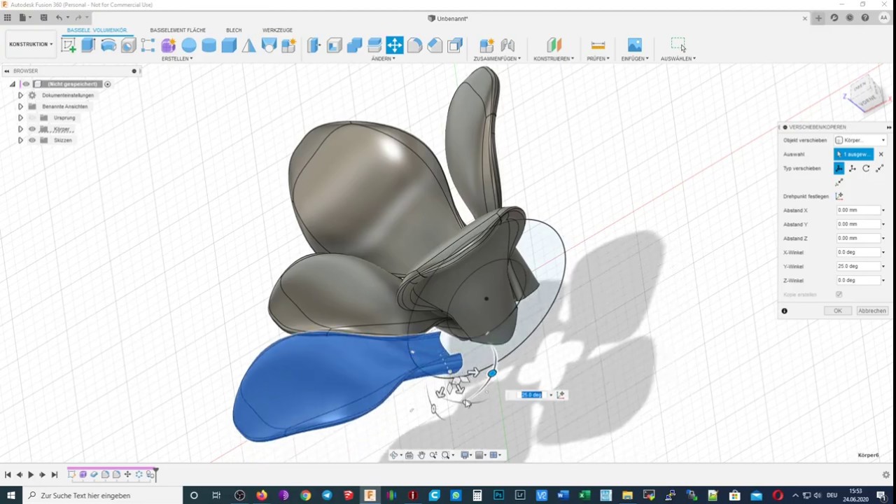 Пример создания липестков для цветка Fusion 360