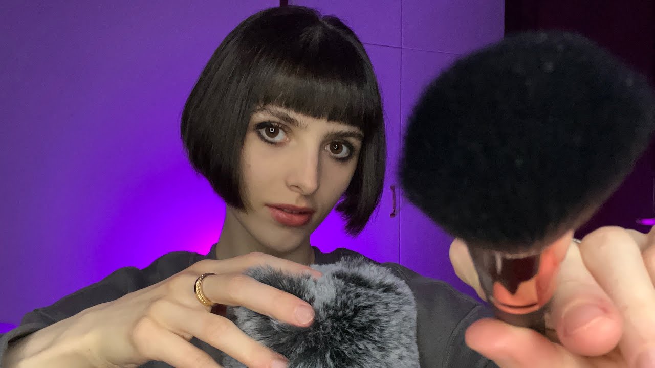 ASMR Camera & Face Brushing with Fluffy Mic Scratching (personal attention, layered sounds)