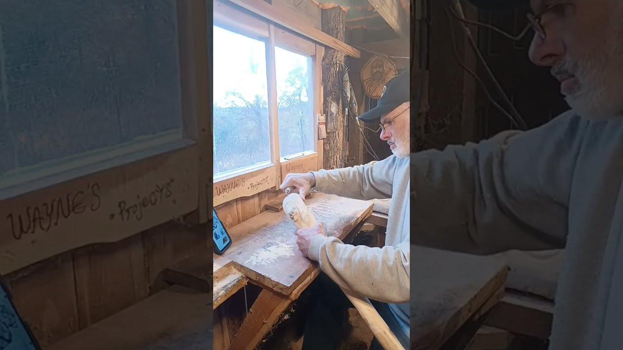 Wood Carving working on Lion Cane