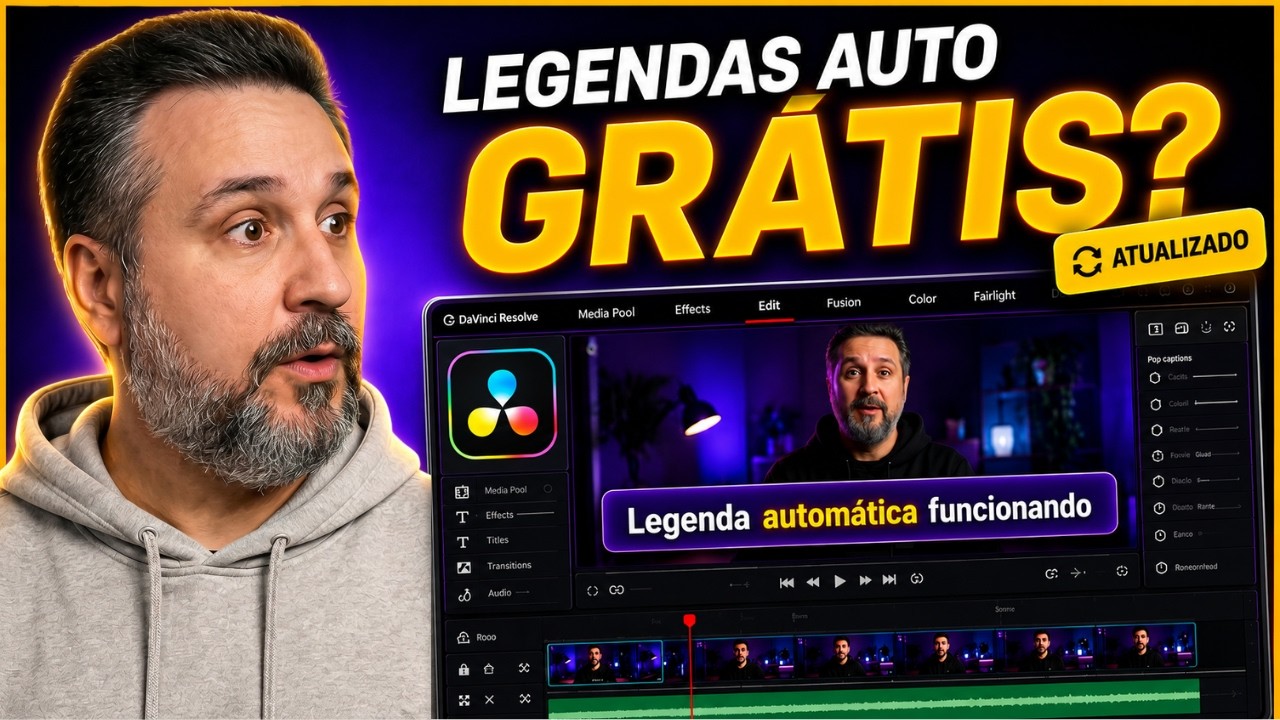 Legendas Autom&aacute;ticas GR&Aacute;TIS no DaVinci Resolve: M&eacute;todo Atualizado