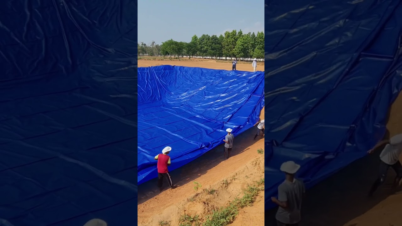 Silpaulin Pondliner install in a small pond #agro #farming #ponds #Silpaulin
