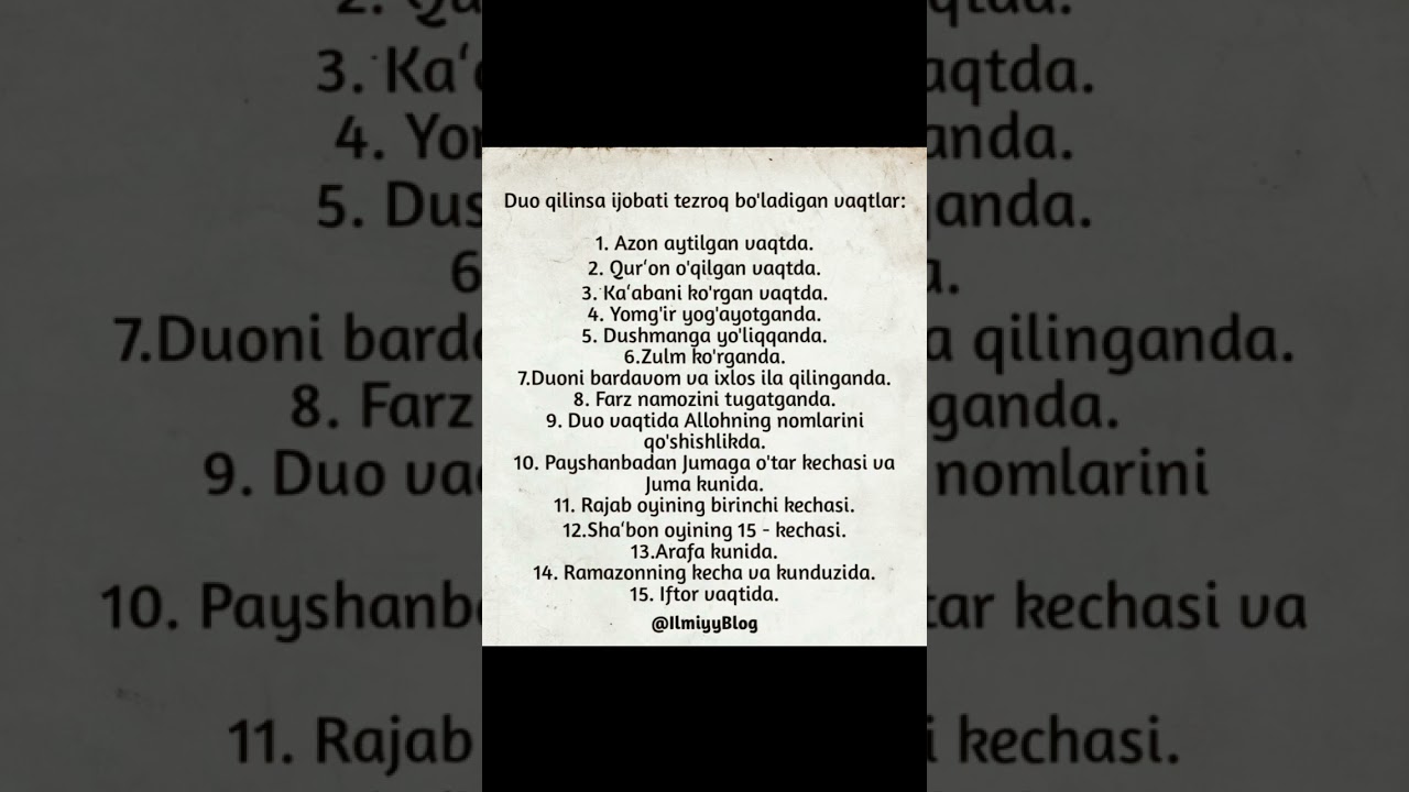 duo ijobat boʻladigan vaqtlar