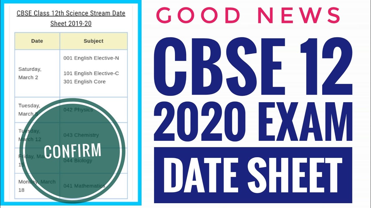 CLASS 12 CBSE 2020 DATE SHEET CONFIRMED