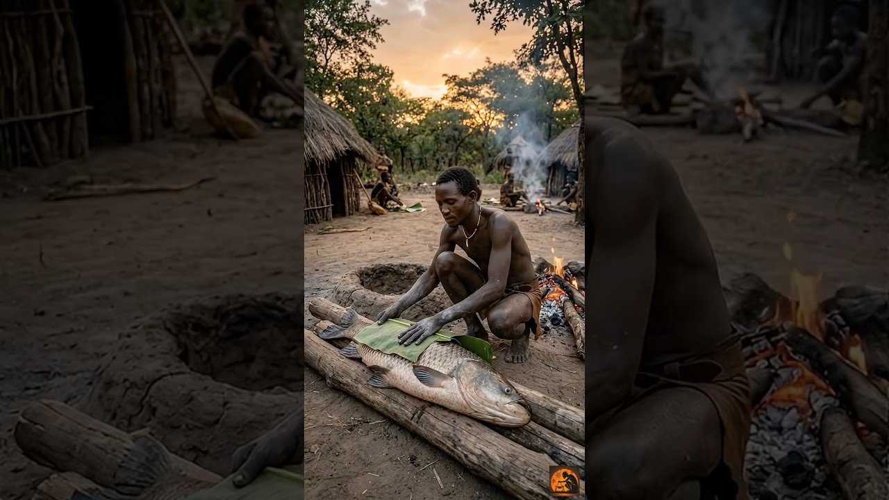 INSANE! Giant Fish Grilled in Banana Leaf & Baked in Clay 🔥 Tribal Feast #triballife #africa