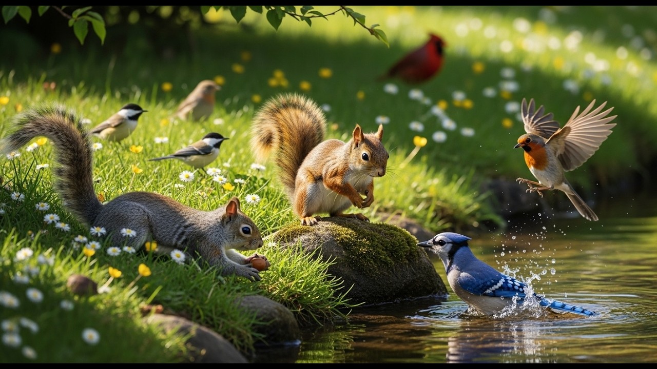 Engaging Cat TV for the Holidays 😸 Birds & Squirrels on a Winter Garden Wall 🐿️ 4K