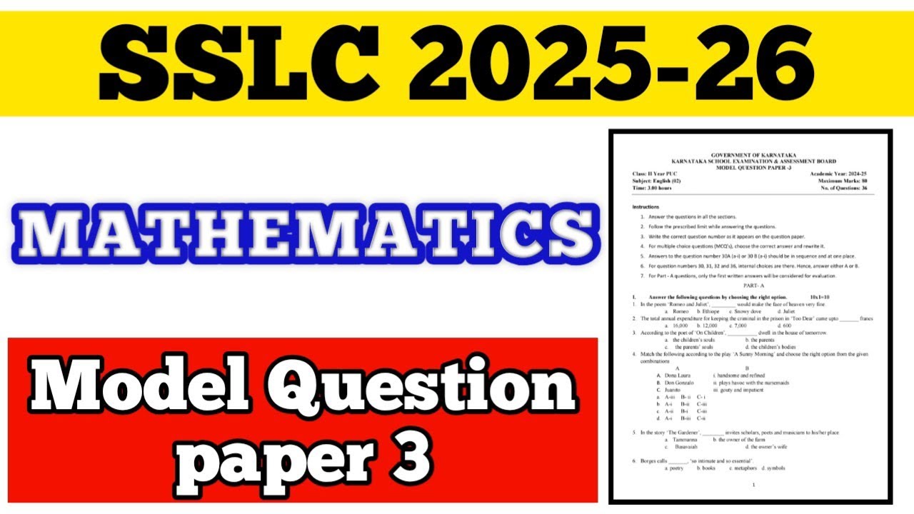 💥SSLC MATHEMATICS MODEL QUESTION PAPER 3 || 2025-26 #puc #viral #maths