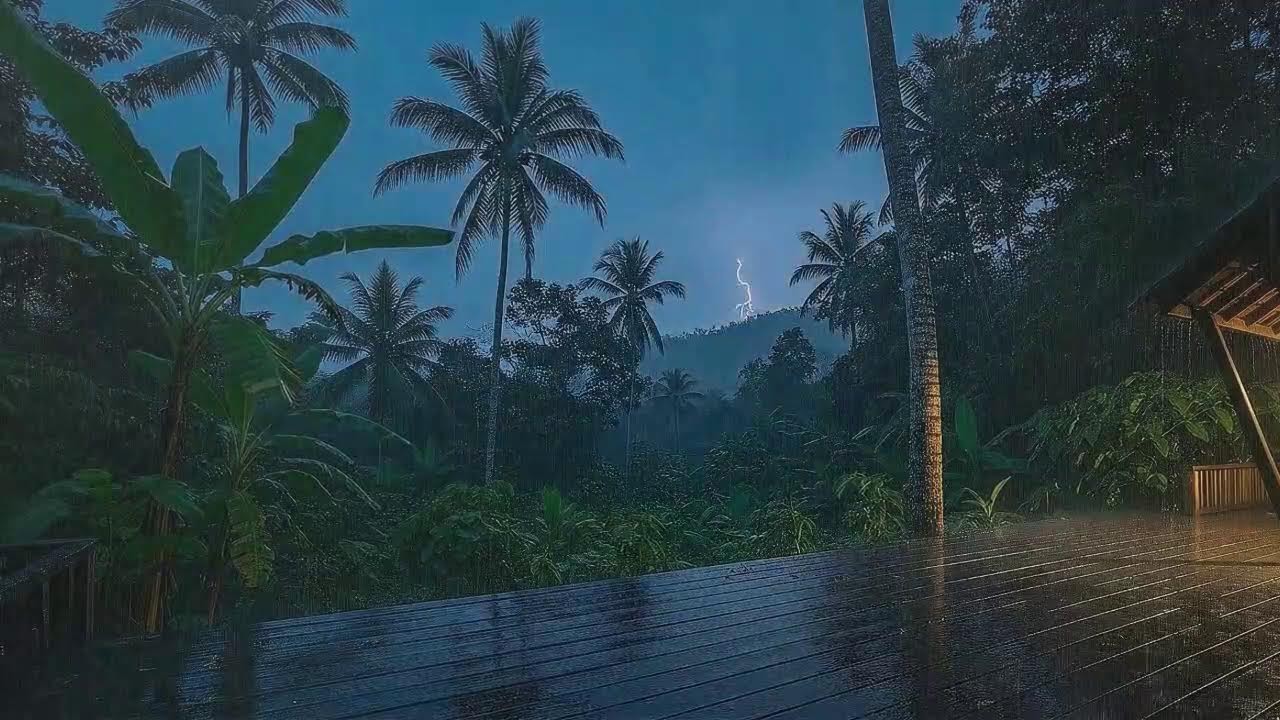 Drift to Sleep with Warm Rain and Low Thunder at Cozy Cabin 🌧️